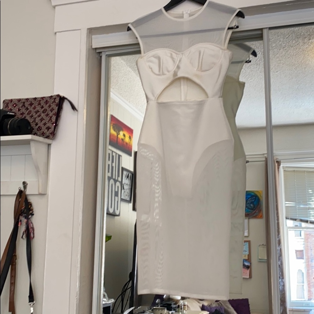 White Sheer sleeveless Bodysuit Dress